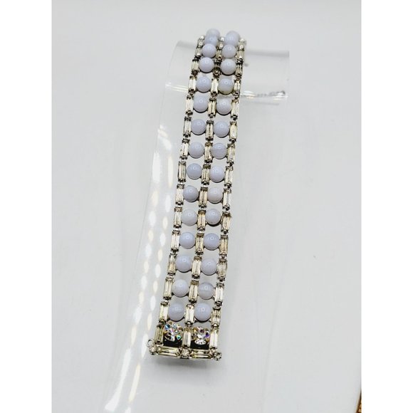 Vintage Designer Light Blue Glass & Rhinestone Amazing Bracelet (A266) - Picture 2 of 6